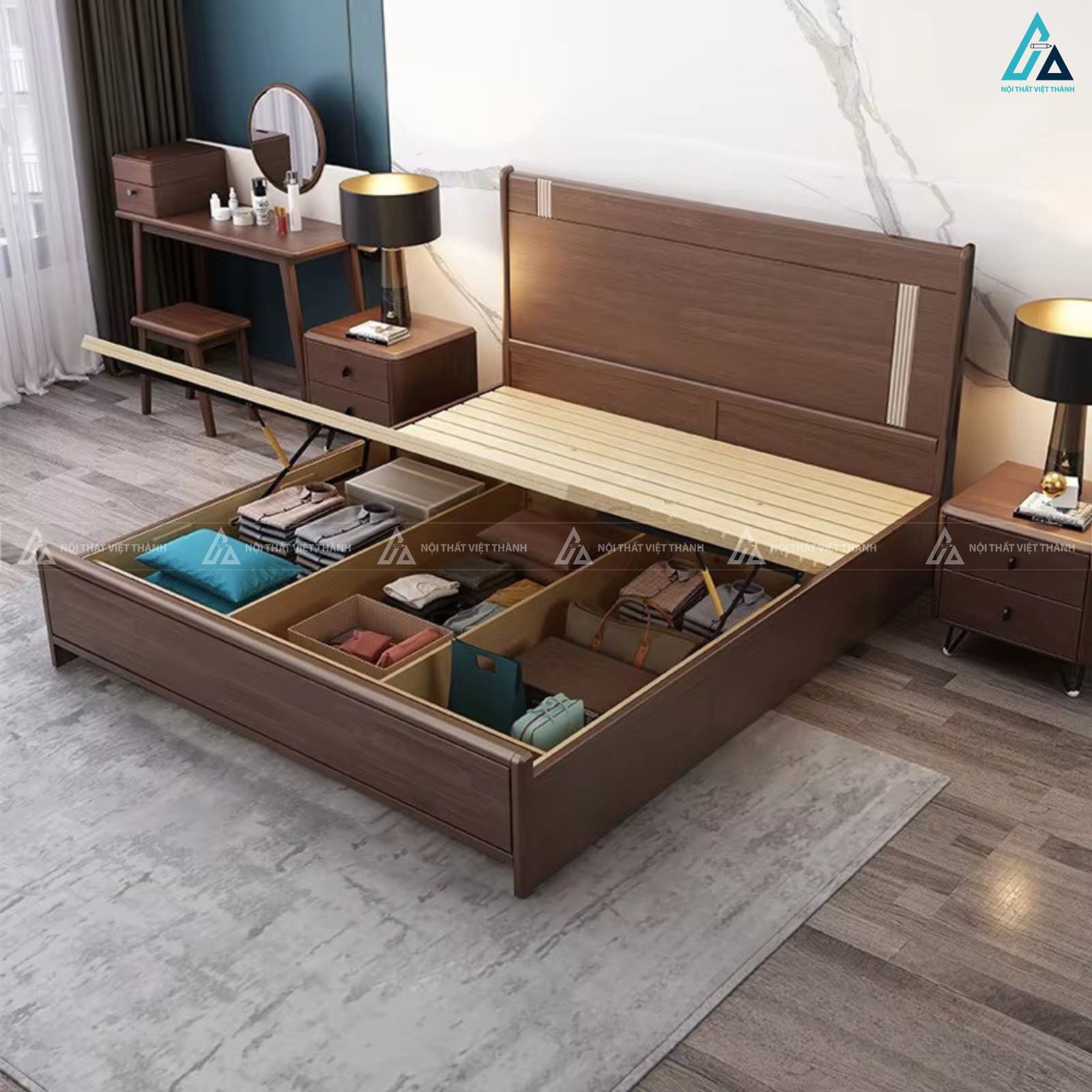 Giường ngủ gỗ tự nhiên thiết kế hiện đại sang trọng cho phòng ngủ 3
