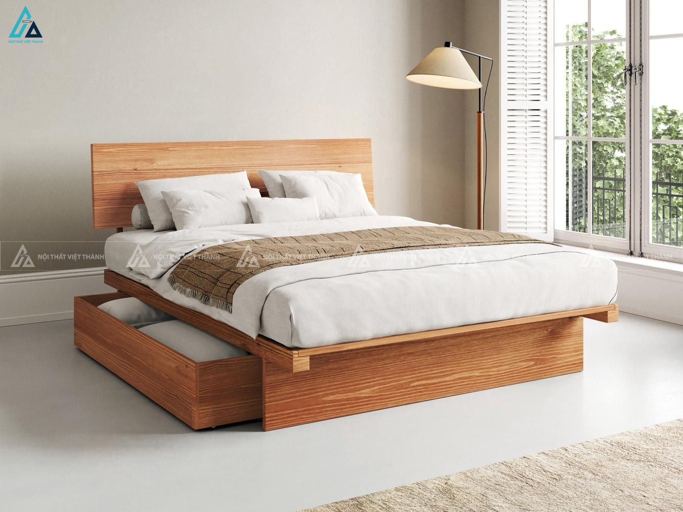 Giường gỗ tự nhiên phong cách Nhật Bản tối giản đẹp và bền bỉ 3