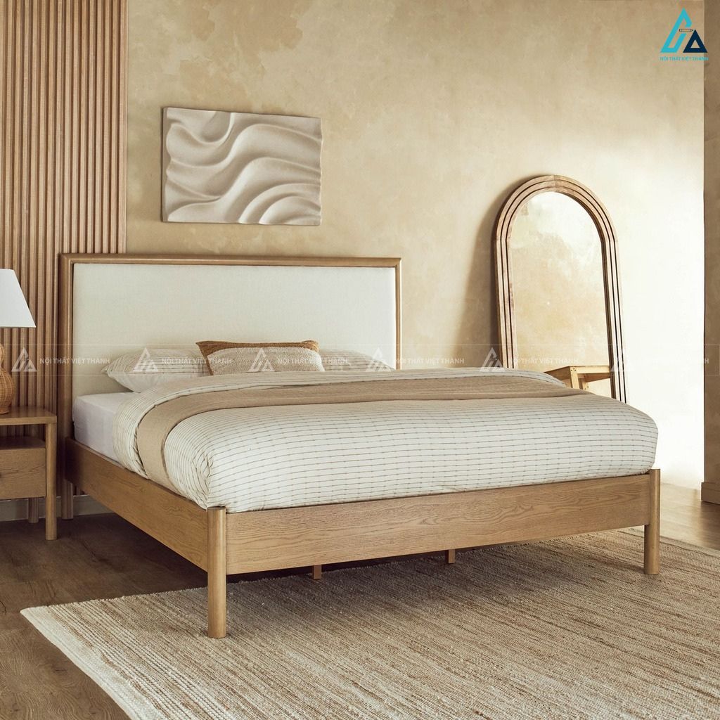Giường ngủ gỗ tự nhiên phong cách tối giản có đầu giường bọc nệm đẹp 1