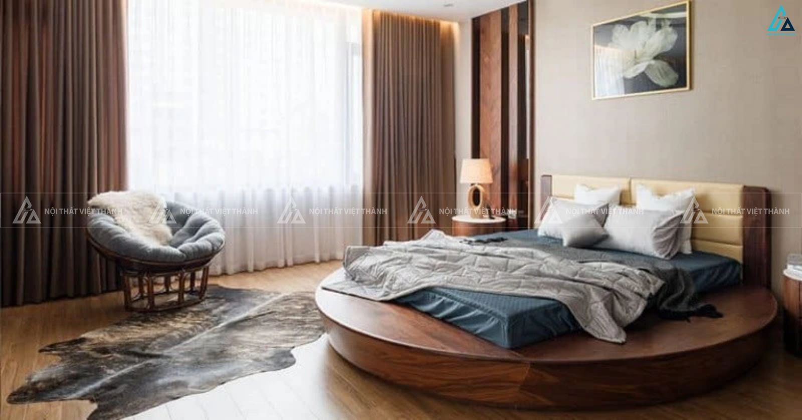 Giường ngủ gỗ tự nhiên hình tròn thiết kế sang trọng đẳng cấp 4