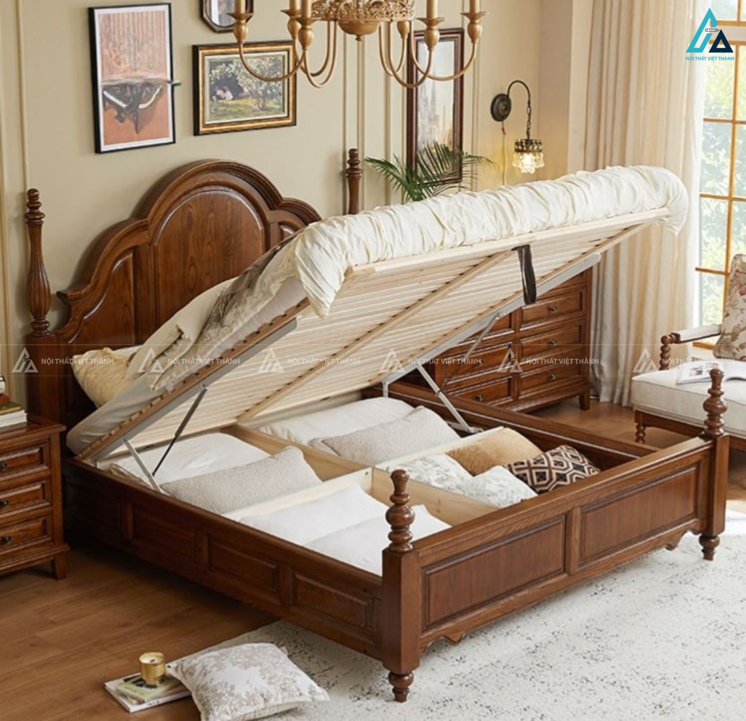 Mẫu giường ngủ gỗ tự nhiên bền bỉ kiểu dáng cổ điển sang trọng 4