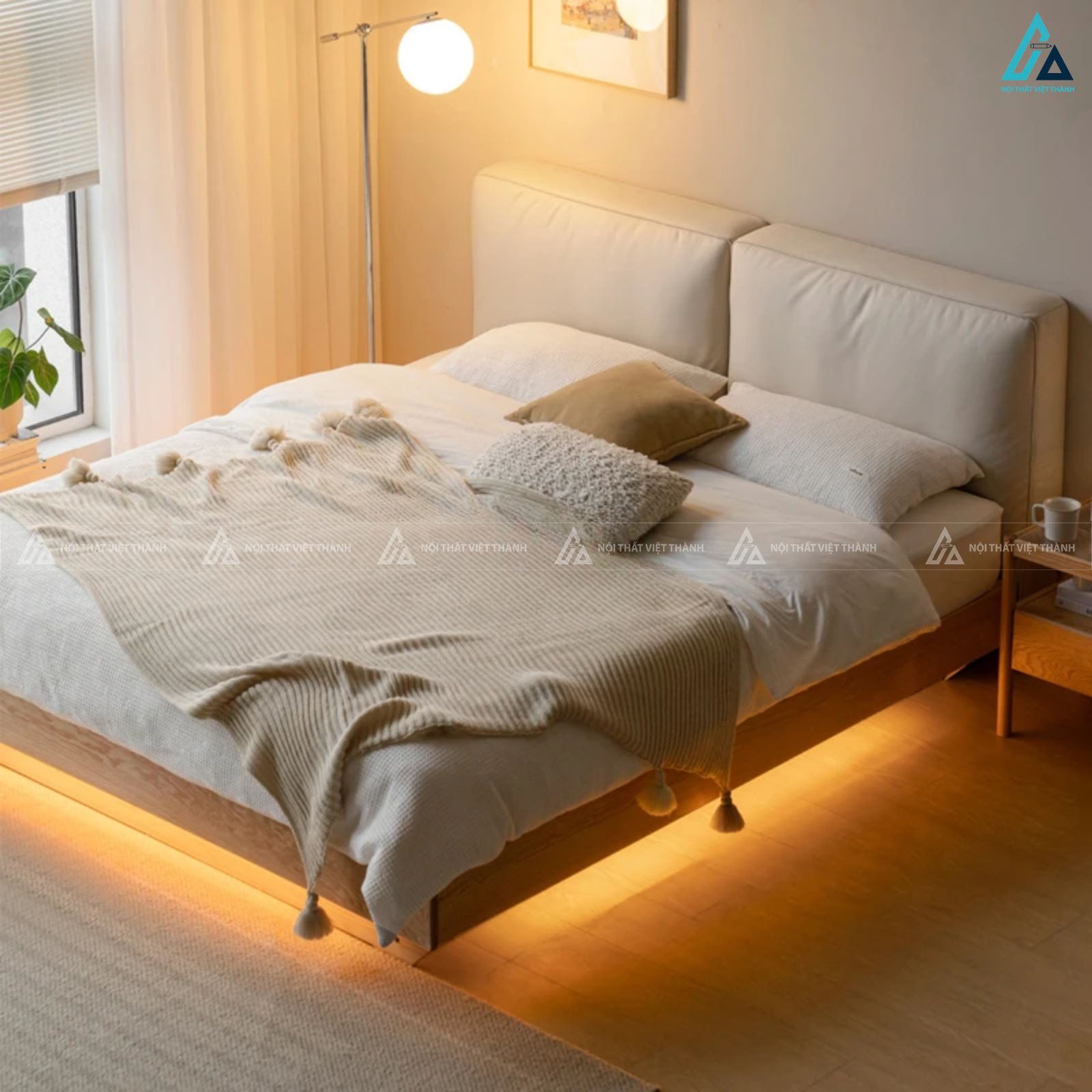 Giường ngủ gỗ tự nhiên đầu bọc nệm phong cách Bắc Âu thanh lịch 1