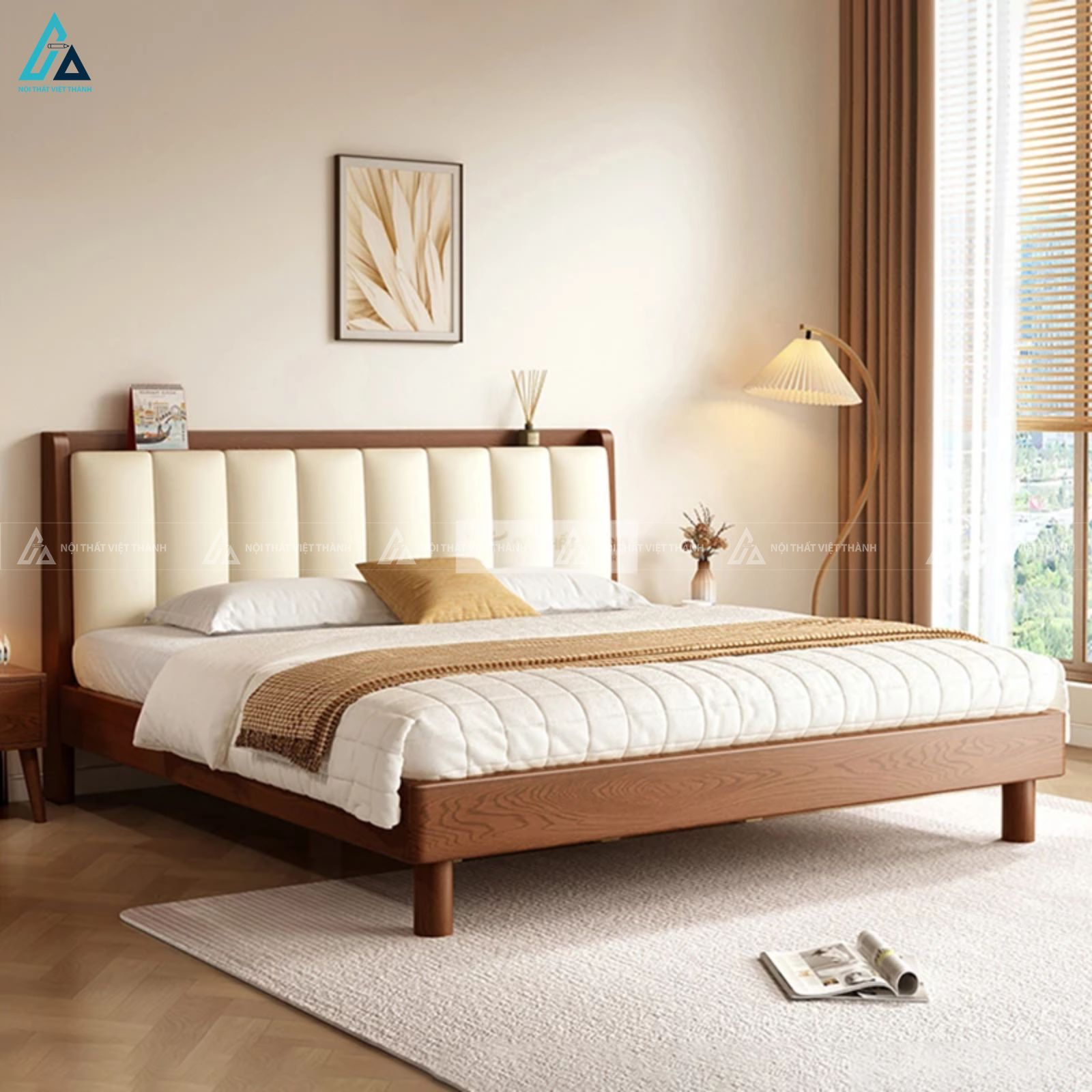 Giường ngủ gỗ tự nhiên bọc nệm thiết kế tối ưu sự thoải mái 2
