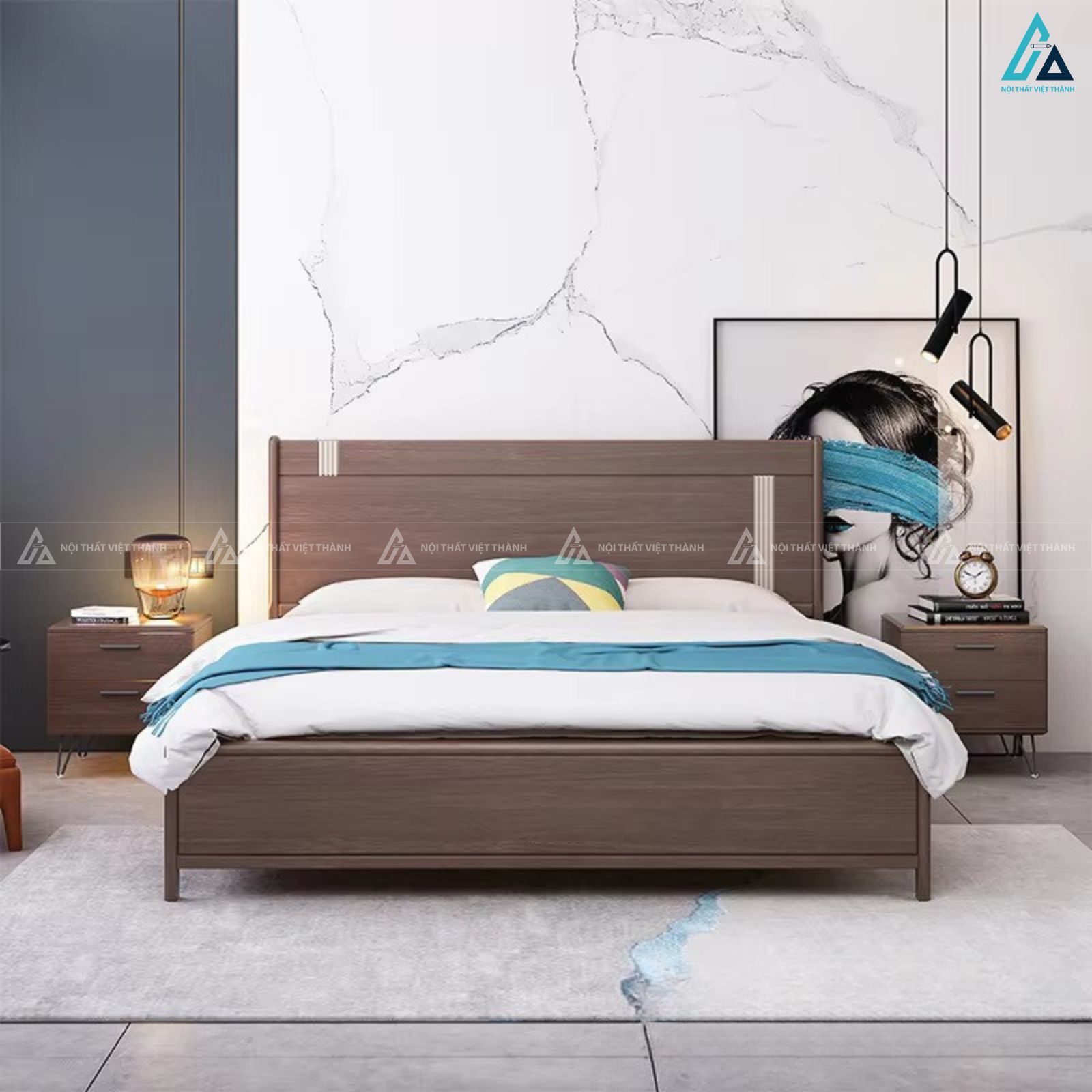 Giường ngủ gỗ tự nhiên thiết kế hiện đại sang trọng cho phòng ngủ