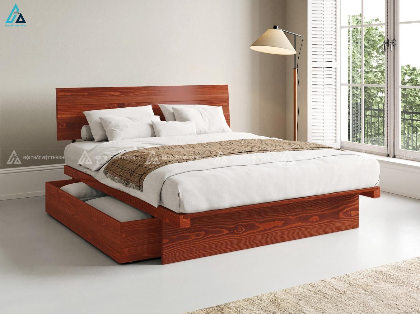 Giường gỗ tự nhiên phong cách Nhật Bản tối giản đẹp và bền bỉ 4