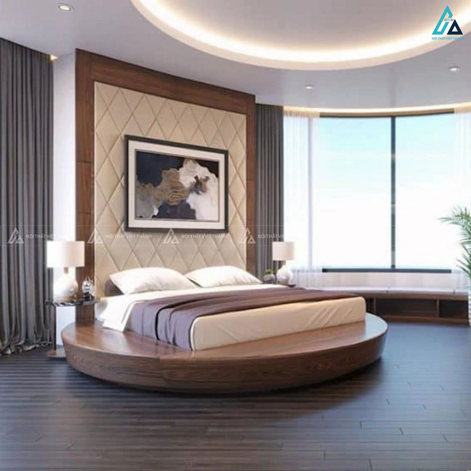 Giường ngủ gỗ tự nhiên hình tròn thiết kế sang trọng đẳng cấp 3