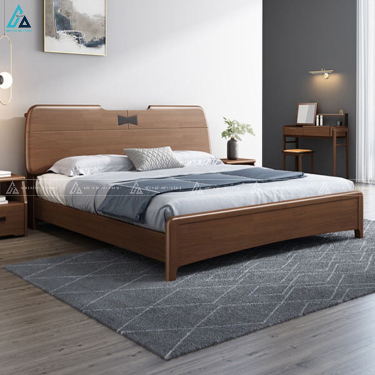 Mẫu giường gỗ tự nhiên thiết kế bo góc thanh lịch cho phòng ngủ 3
