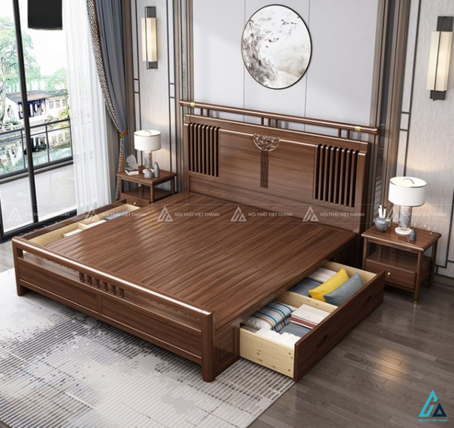 Giường ngủ gỗ tự nhiên thiết kế độc đáo mang đậm vẻ đẹp Á Đông 4