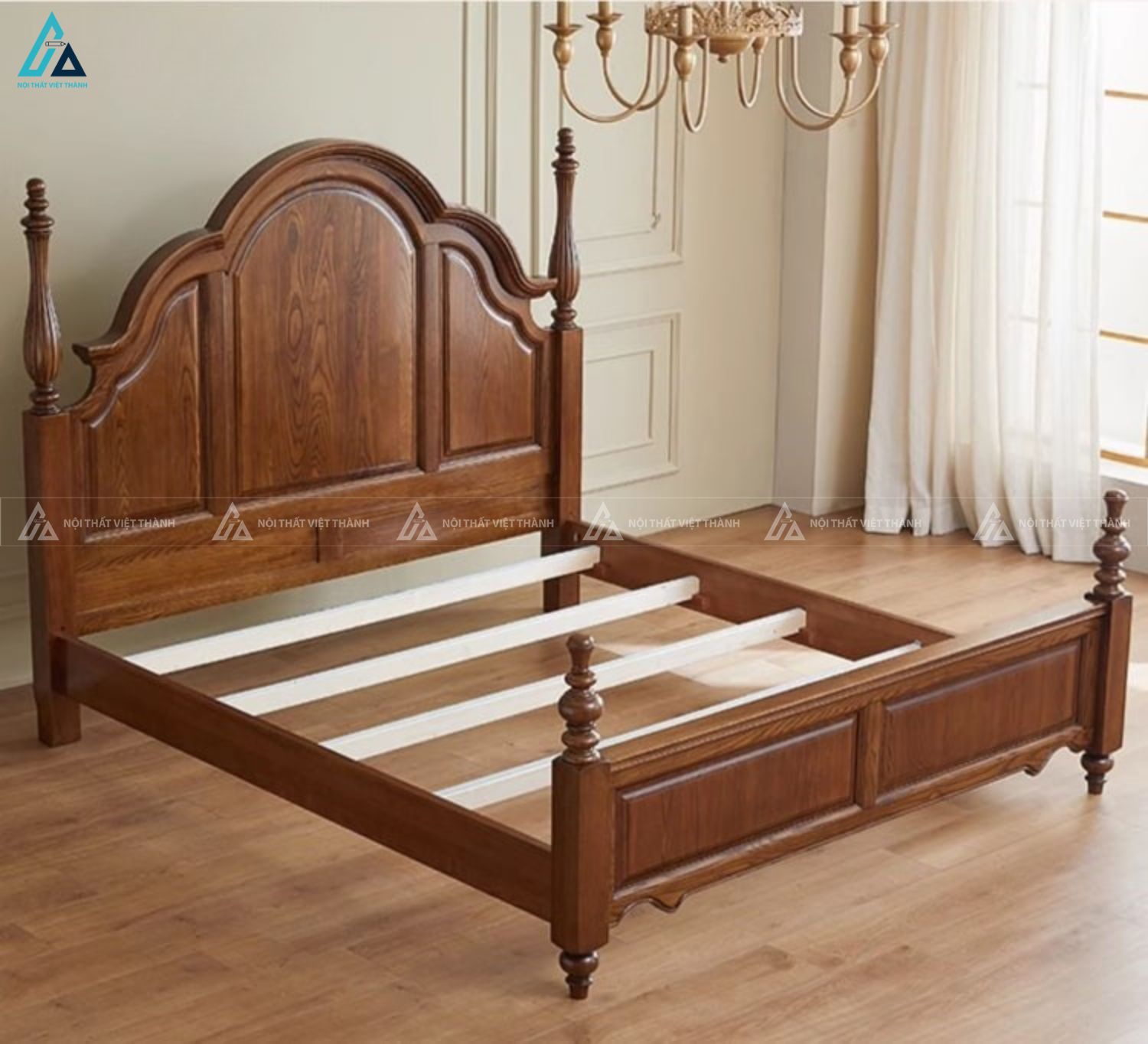 Mẫu giường ngủ gỗ tự nhiên bền bỉ kiểu dáng cổ điển sang trọng 5