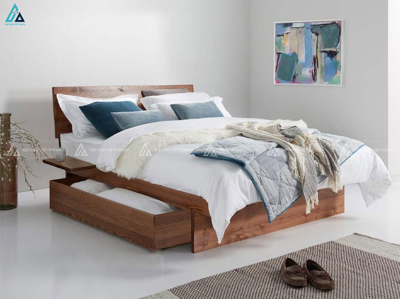 Giường gỗ tự nhiên phong cách Nhật Bản tối giản đẹp và bền bỉ 5