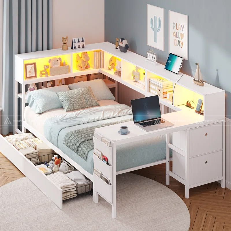 Mẫu giường kết hợp bàn học nhựa