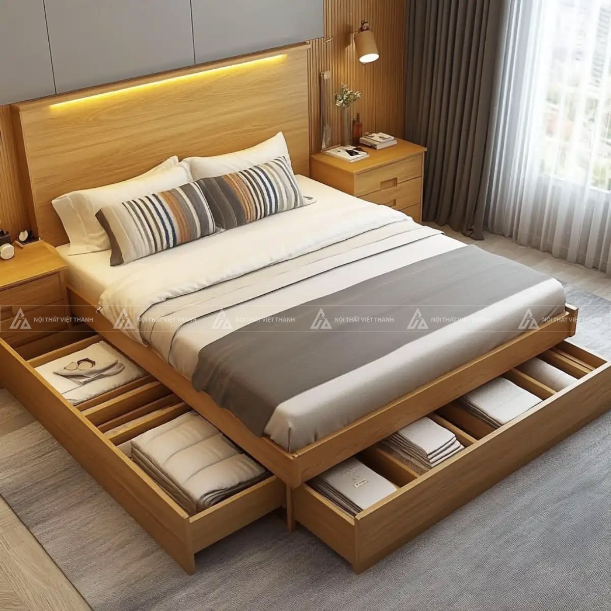 Mẫu giường ngủ tích hợp ngăn kéo tiện dụng