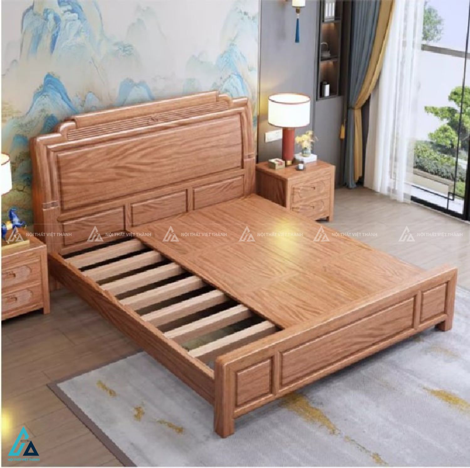 Giường ngủ gỗ tự nhiên thiết kế tối giản hiện đại cho không gian sống 3