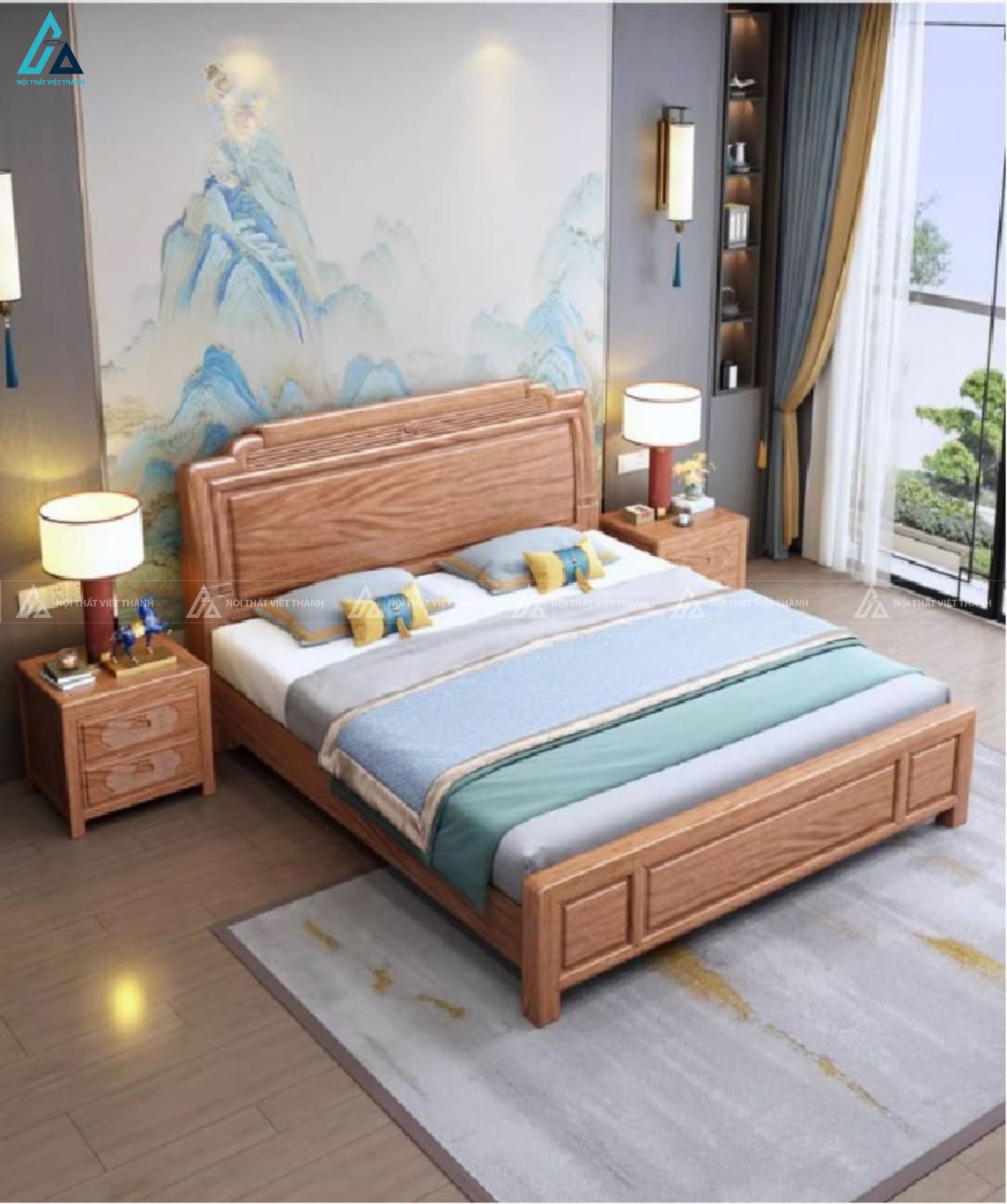 Giường ngủ gỗ tự nhiên thiết kế tối giản hiện đại cho không gian sống 1