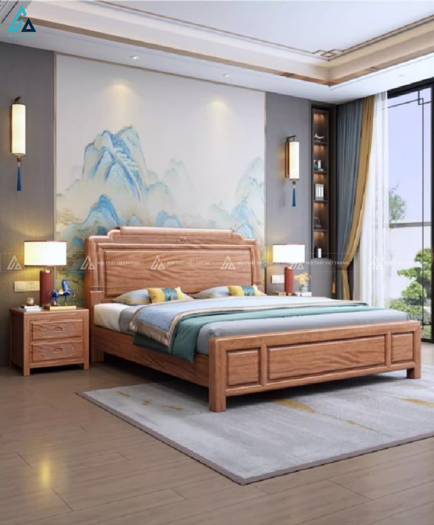 Giường ngủ gỗ tự nhiên thiết kế tối giản hiện đại cho không gian sống 2