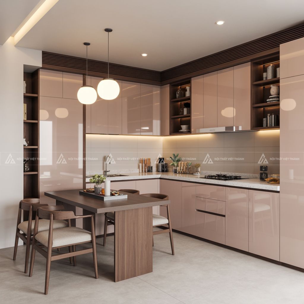 Mẫu bếp cho nhà hướng Nam mặt kính thẩm mỹ