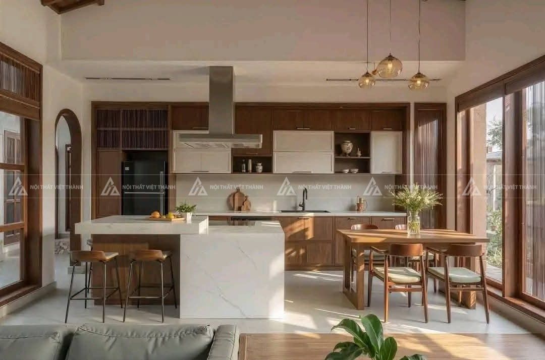 Mẫu bếp cho nhà hướng Nam rộng rãi và thông thoáng
