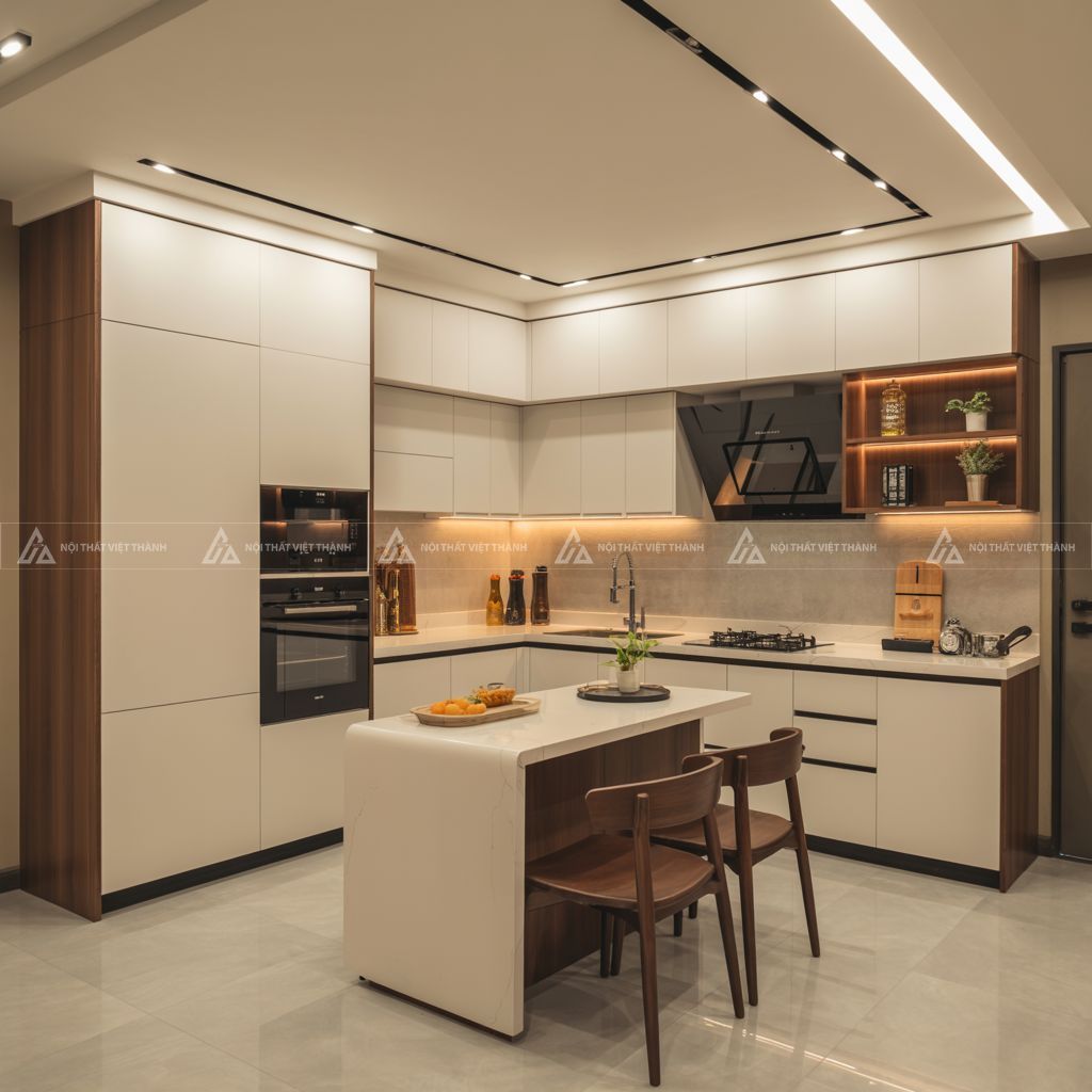 Mẫu bếp cho nhà hướng Nam màu trắng đơn giản