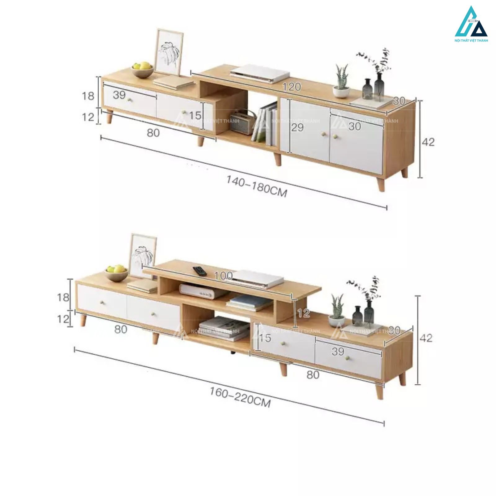 Kệ tivi gỗ phối trắng chân cao phong cách Bắc Âu đầy tinh tế 4
