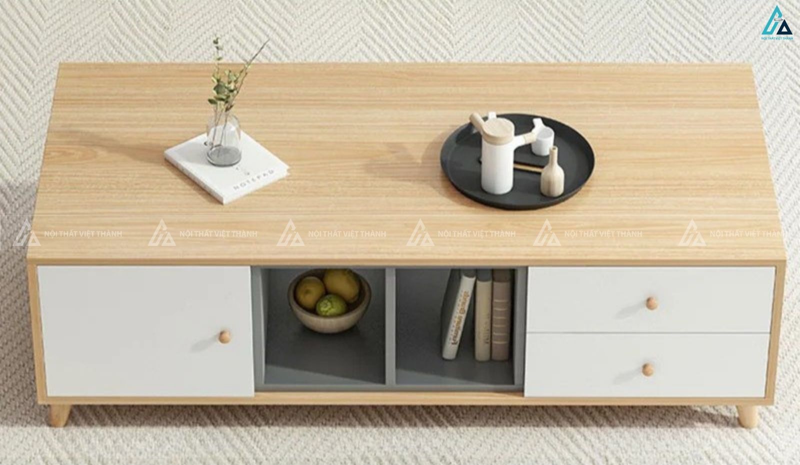 Kệ tivi gỗ công nghiệp phối màu hiện đại kèm hộc mở tiện ích 3