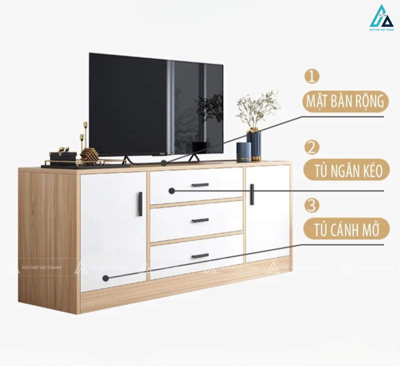Kệ tivi gỗ công nghiệp phối cánh trắng tinh tế bền bỉ chất lượng 3