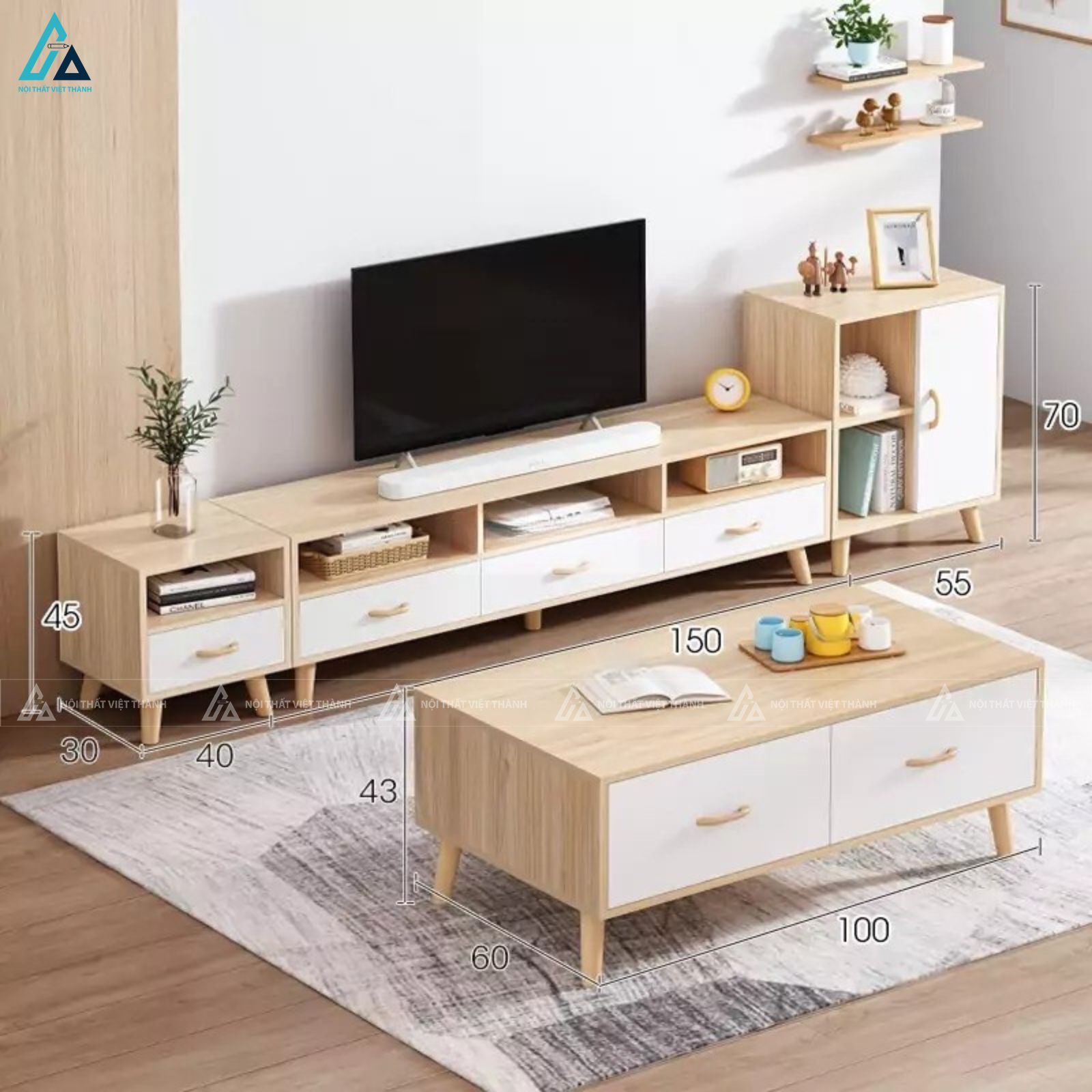 Kệ tivi gỗ phối trắng phong cách Bắc Âu tiện ích cho phòng khách 6