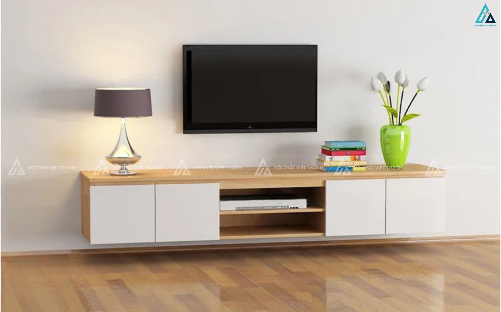 Kệ tivi treo tường gỗ công nghiệp sang trọng cho phòng khách nhỏ 1