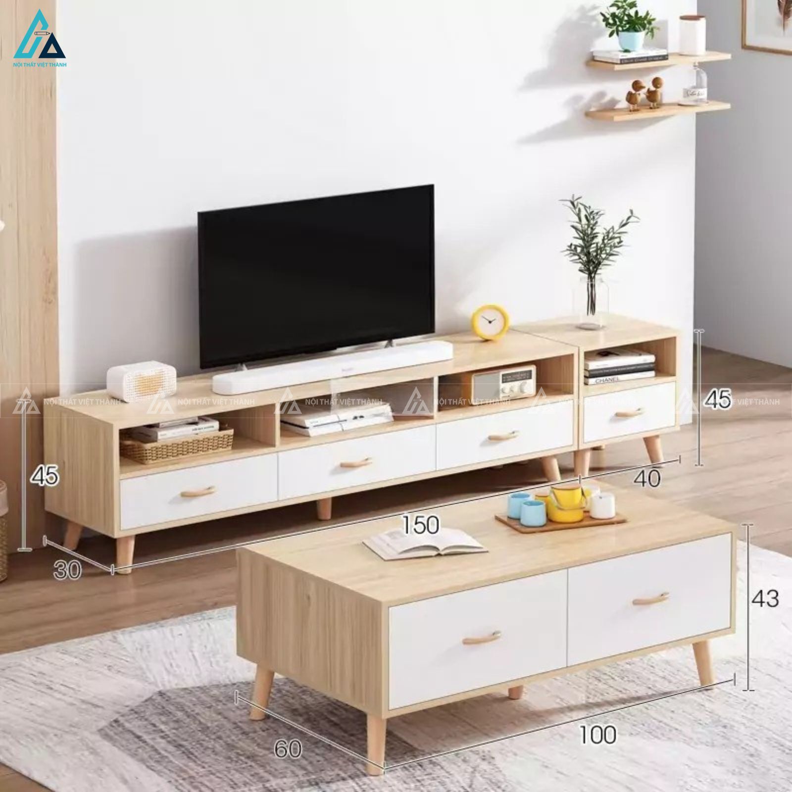 Kệ tivi gỗ phối trắng phong cách Bắc Âu tiện ích cho phòng khách 5