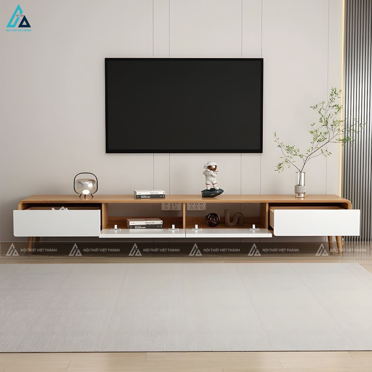 Mẫu kệ tivi gỗ công nghiệp chân cao phong cách hiện đại 2