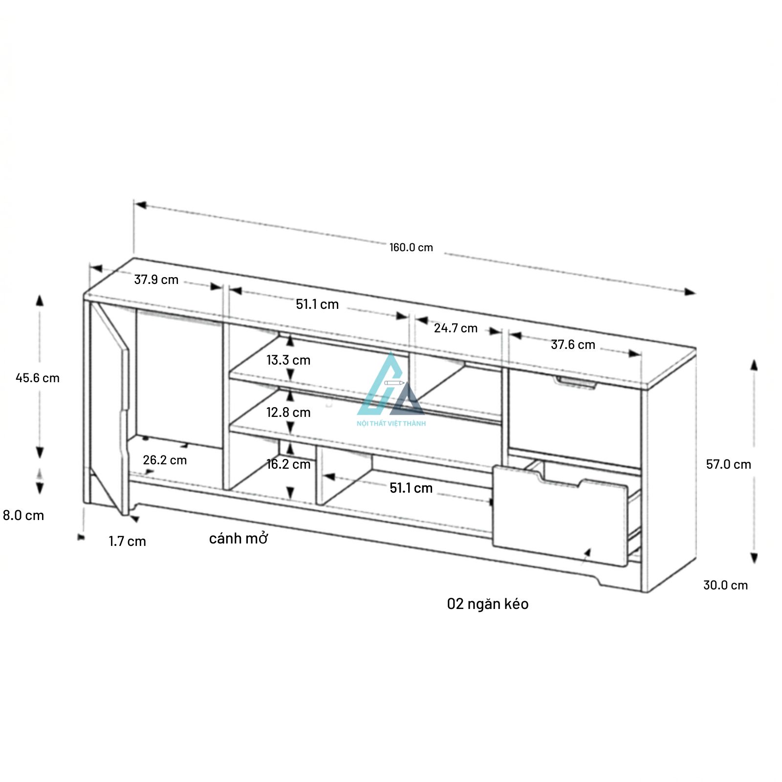 Kệ tivi gỗ hiện đại tích hợp ngăn kéo và hộc mở thông minh 1
