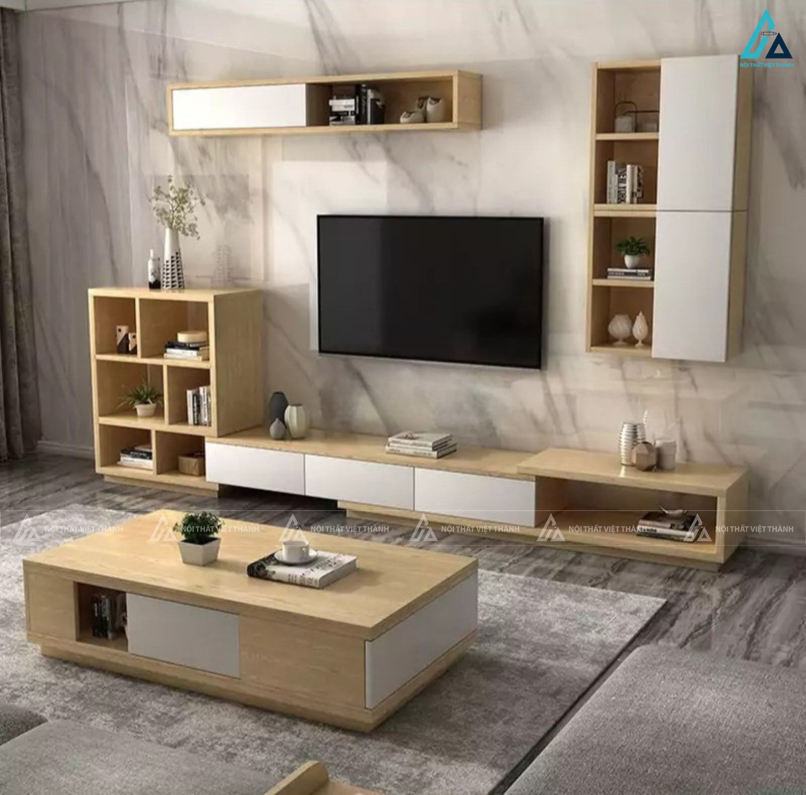 Kệ tivi gỗ công nghiệp kết hợp tủ trang trí tối ưu không gian sống 1