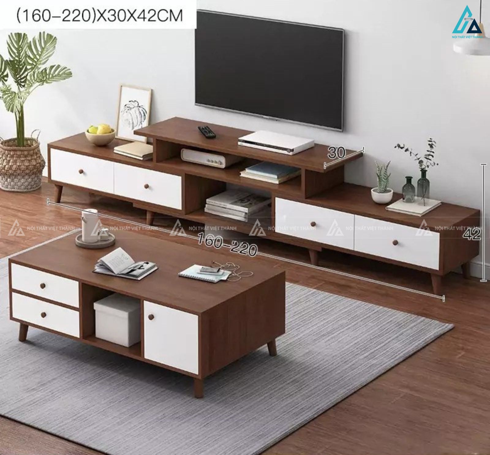 Kệ tivi gỗ phối trắng chân cao phong cách Bắc Âu đầy tinh tế 3