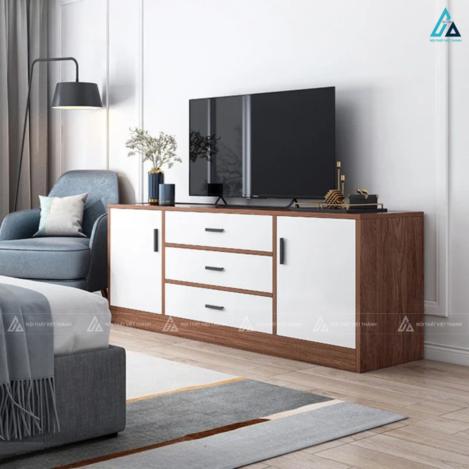 Kệ tivi gỗ công nghiệp phối cánh trắng tinh tế bền bỉ chất lượng 4