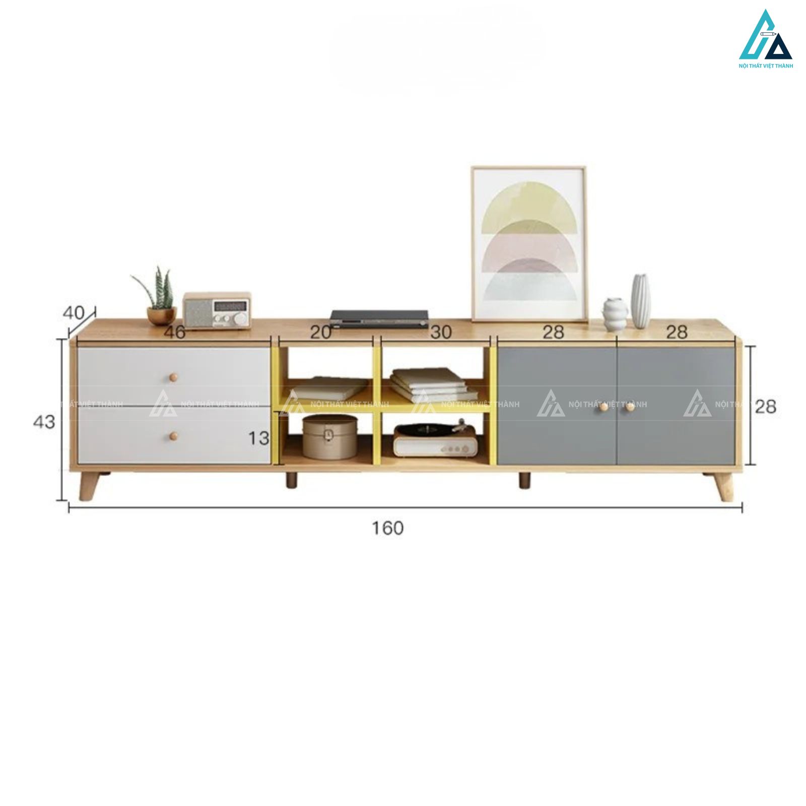 Kệ tivi gỗ công nghiệp phối màu hiện đại kèm hộc mở tiện ích 5