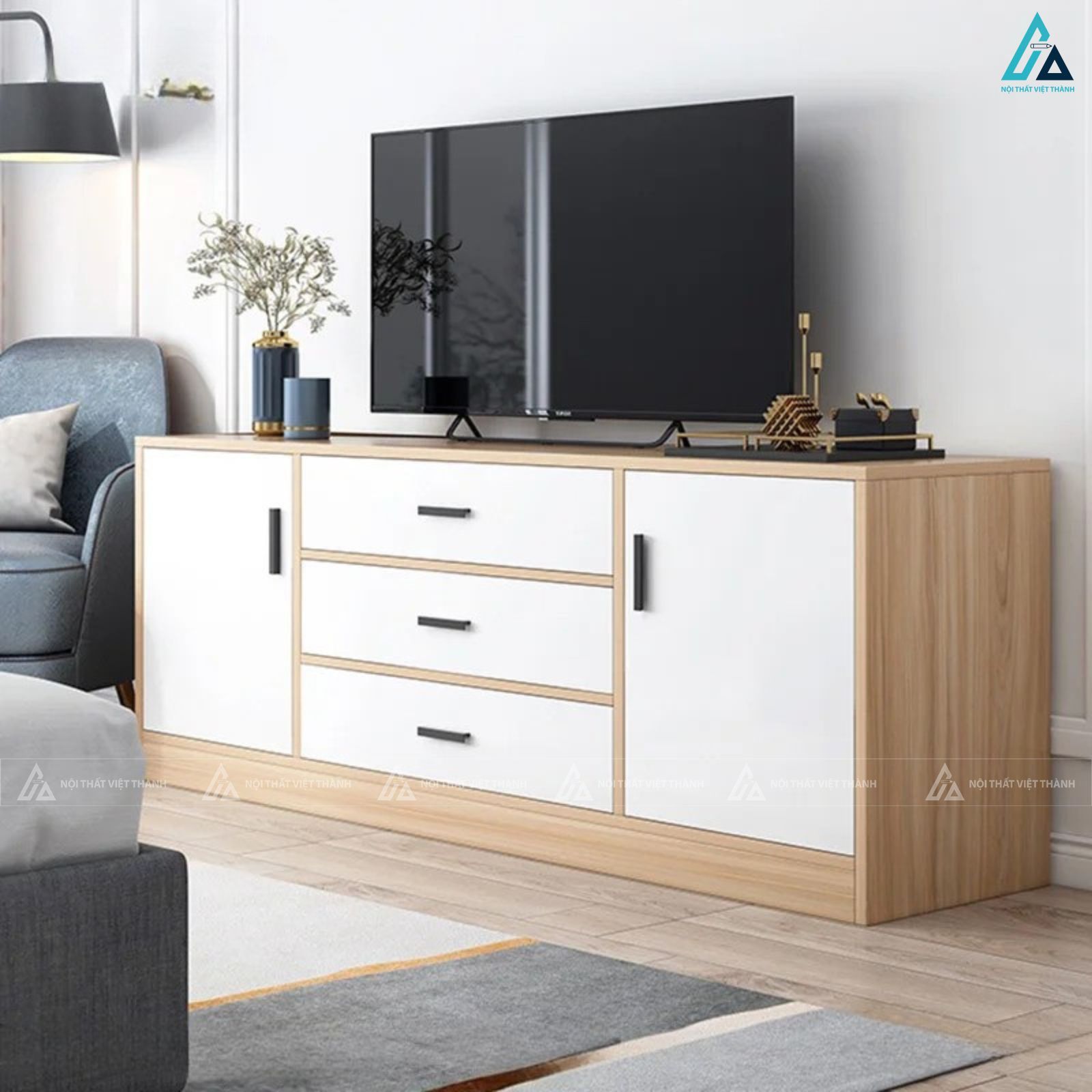 Kệ tivi gỗ công nghiệp phối cánh trắng tinh tế bền bỉ chất lượng