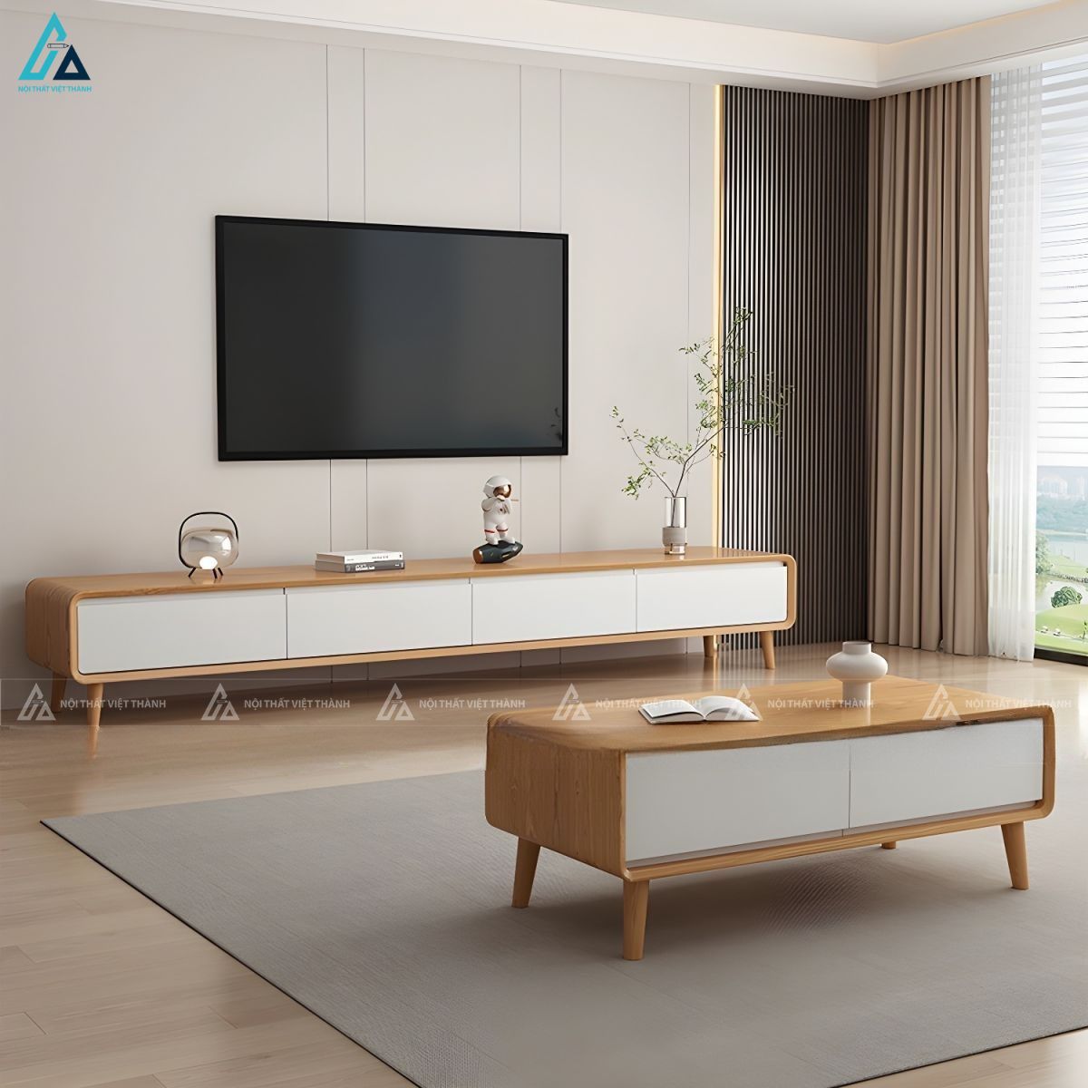 Mẫu kệ tivi gỗ công nghiệp chân cao phong cách hiện đại 1