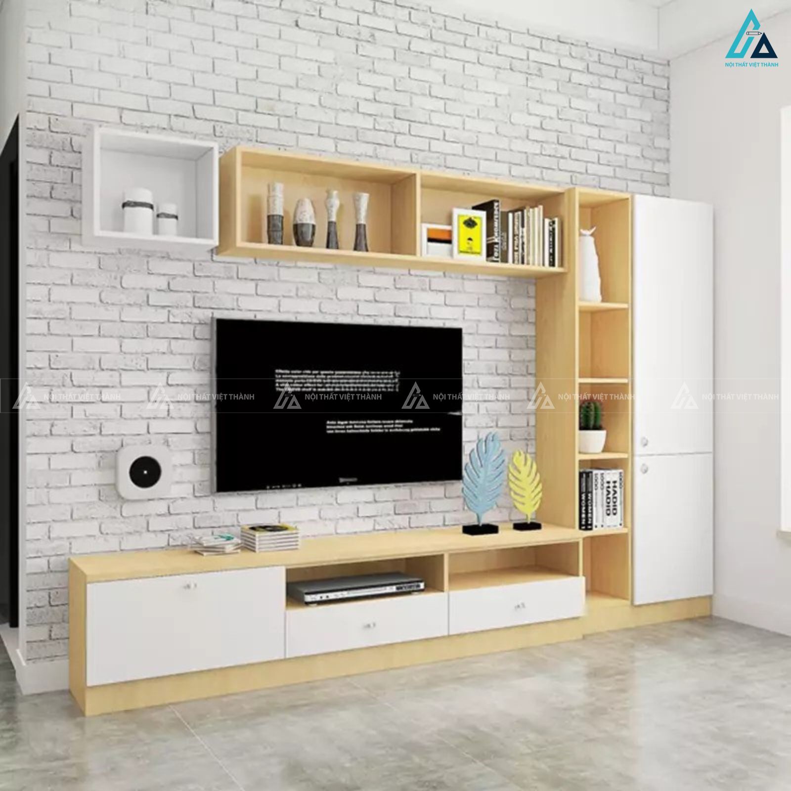Hệ tủ kệ tivi gỗ công nghiệp đa năng cho phòng khách hiện đại