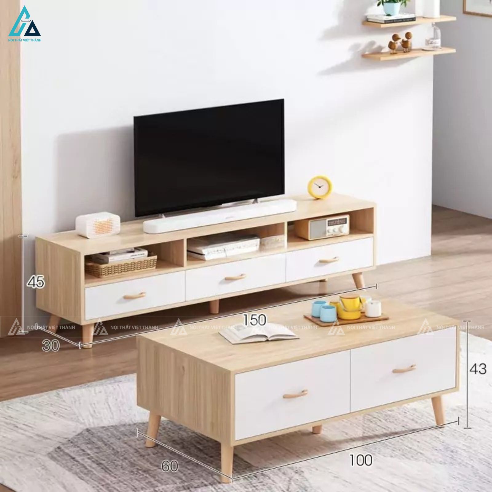 Kệ tivi gỗ phối trắng phong cách Bắc Âu tiện ích cho phòng khách 4