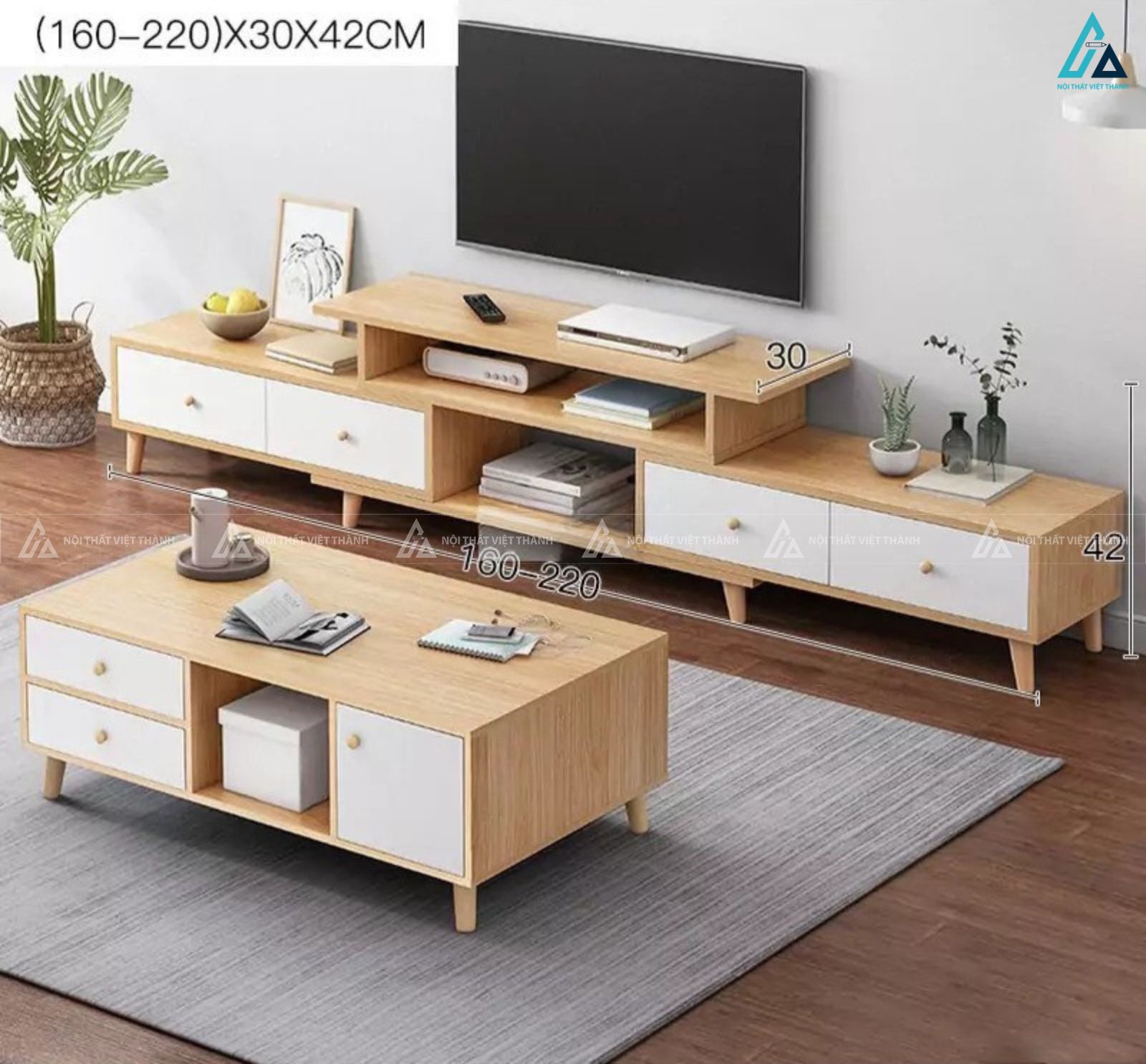 Kệ tivi gỗ phối trắng chân cao phong cách Bắc Âu đầy tinh tế 1