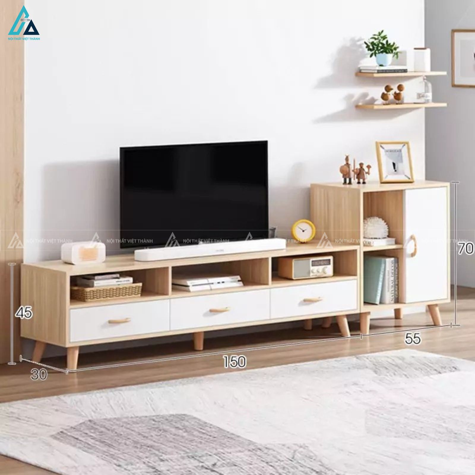 Kệ tivi gỗ phối trắng phong cách Bắc Âu tiện ích cho phòng khách 3