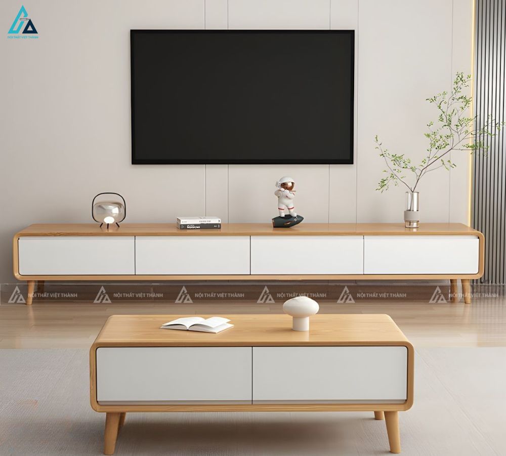 Mẫu kệ tivi gỗ công nghiệp chân cao phong cách hiện đại