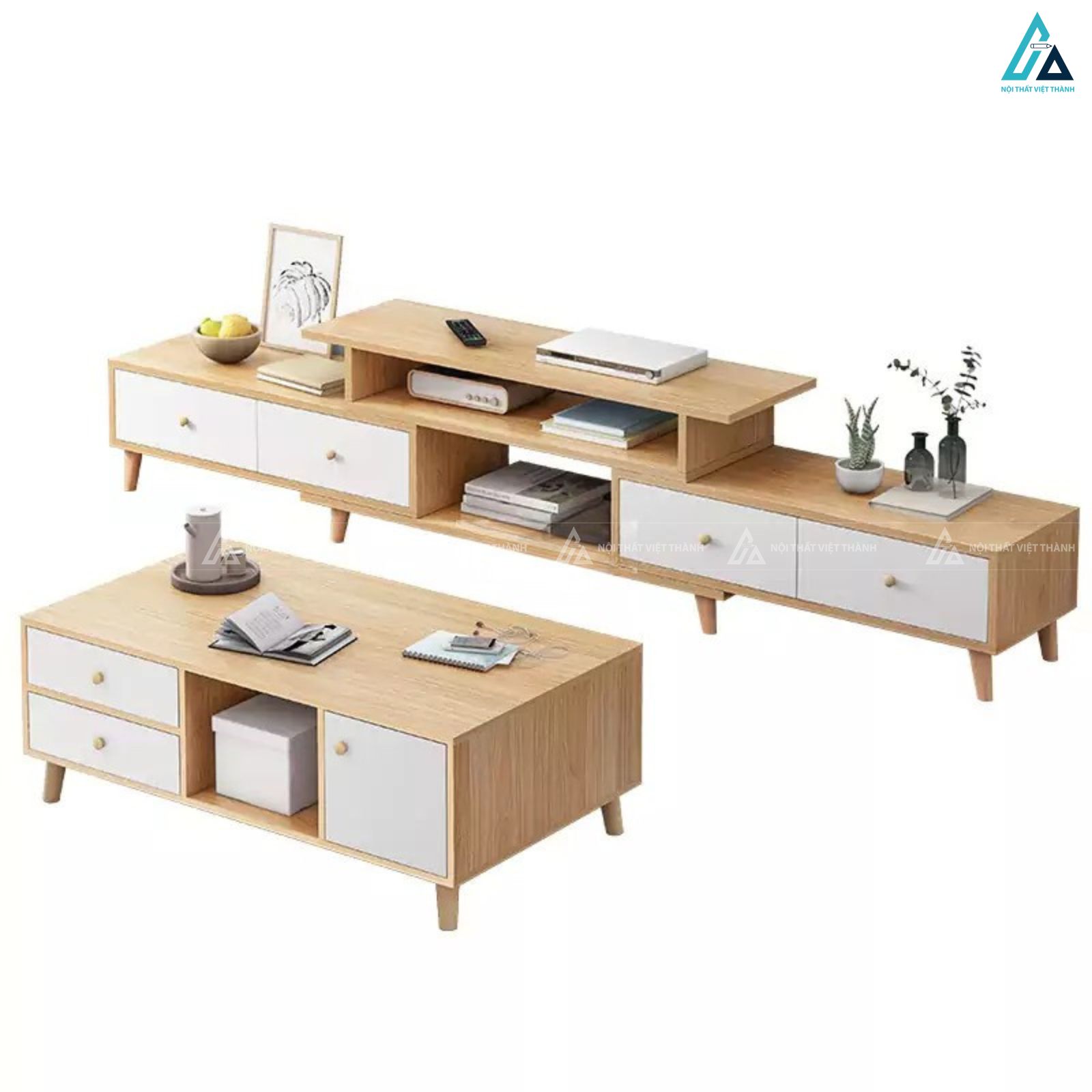 Kệ tivi gỗ phối trắng chân cao phong cách Bắc Âu đầy tinh tế 2