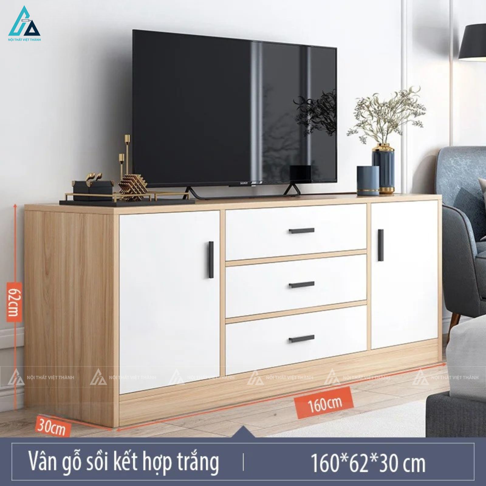 Kệ tivi gỗ công nghiệp phối cánh trắng tinh tế bền bỉ chất lượng 2