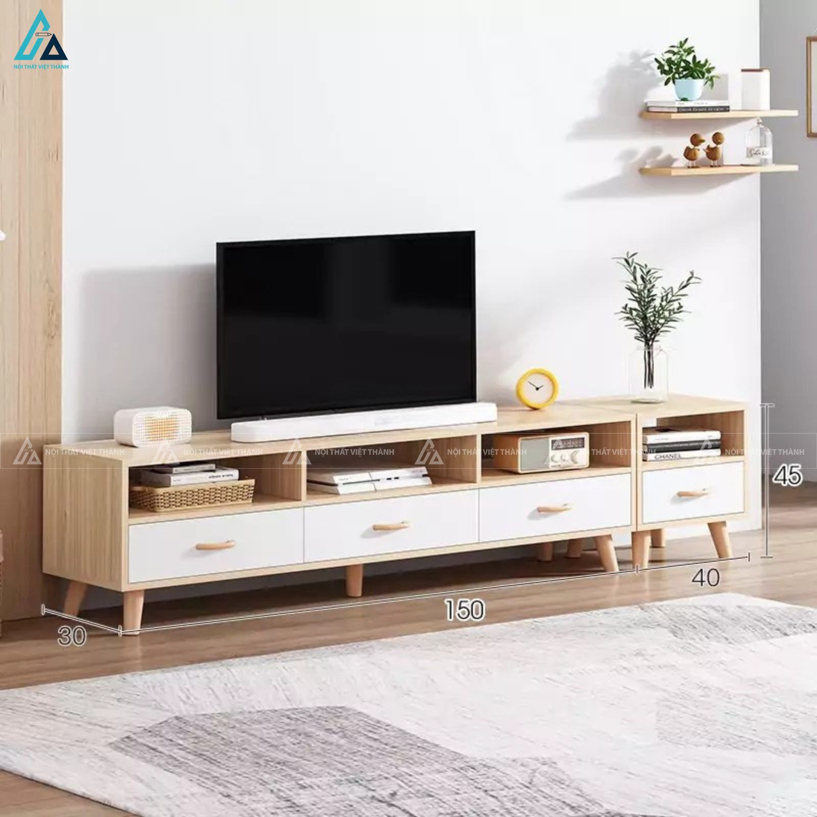 Kệ tivi gỗ phối trắng phong cách Bắc Âu tiện ích cho phòng khách 2