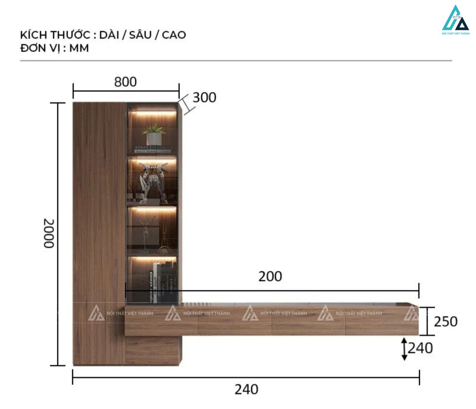 Mẫu kệ tivi gỗ hiện đại thiết kế tủ đứng kèm đèn led đẳng cấp 4