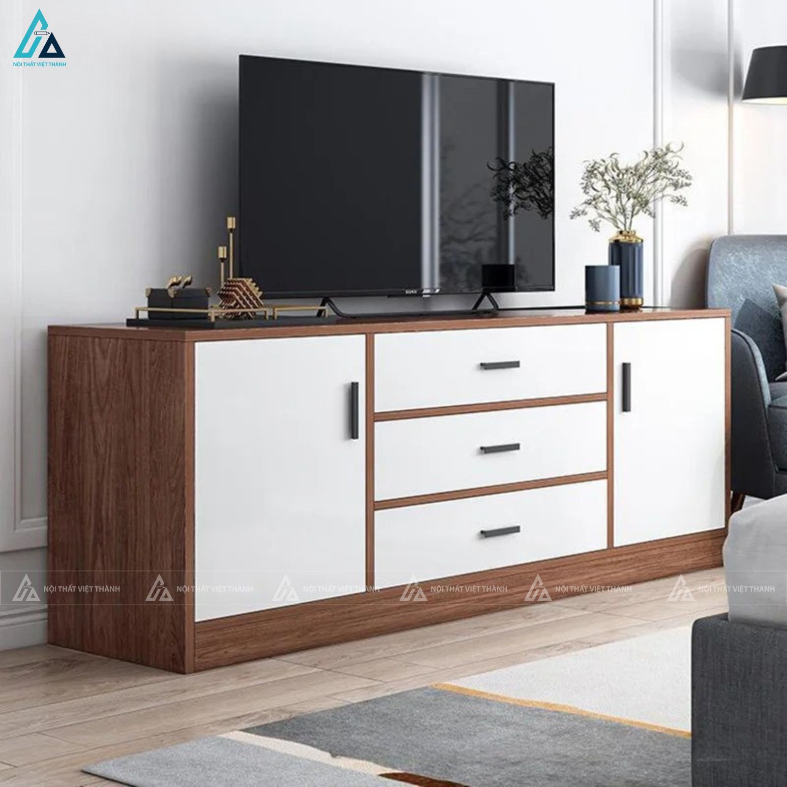 Kệ tivi gỗ công nghiệp phối cánh trắng tinh tế bền bỉ chất lượng 6