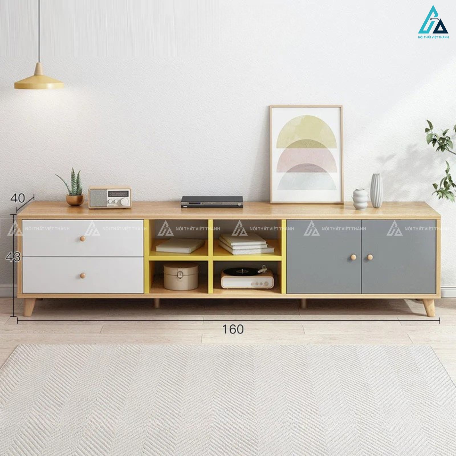 Kệ tivi gỗ công nghiệp phối màu hiện đại kèm hộc mở tiện ích 1