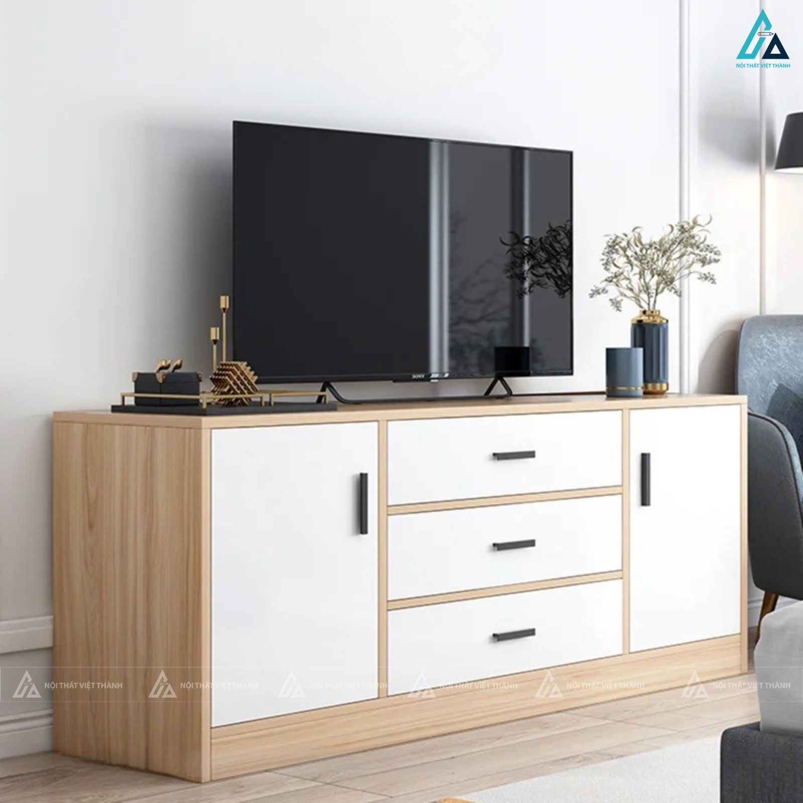 Kệ tivi gỗ công nghiệp phối cánh trắng tinh tế bền bỉ chất lượng 1