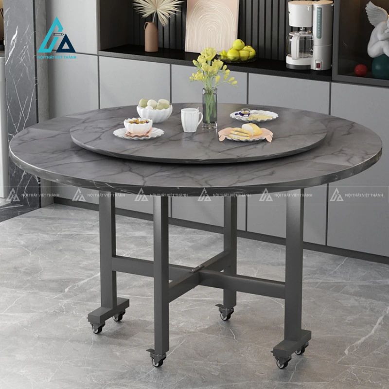 Bộ bàn ăn tròn xoay thông minh tích hợp bánh xe di động tiện lợi 1