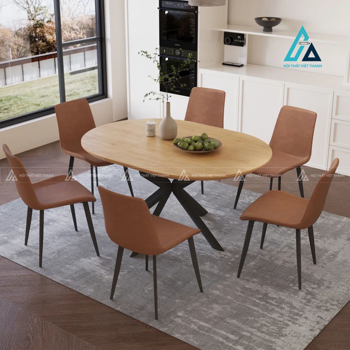 Bộ bàn ăn hiện đại với thiết kế oval tinh tế và sang trọng